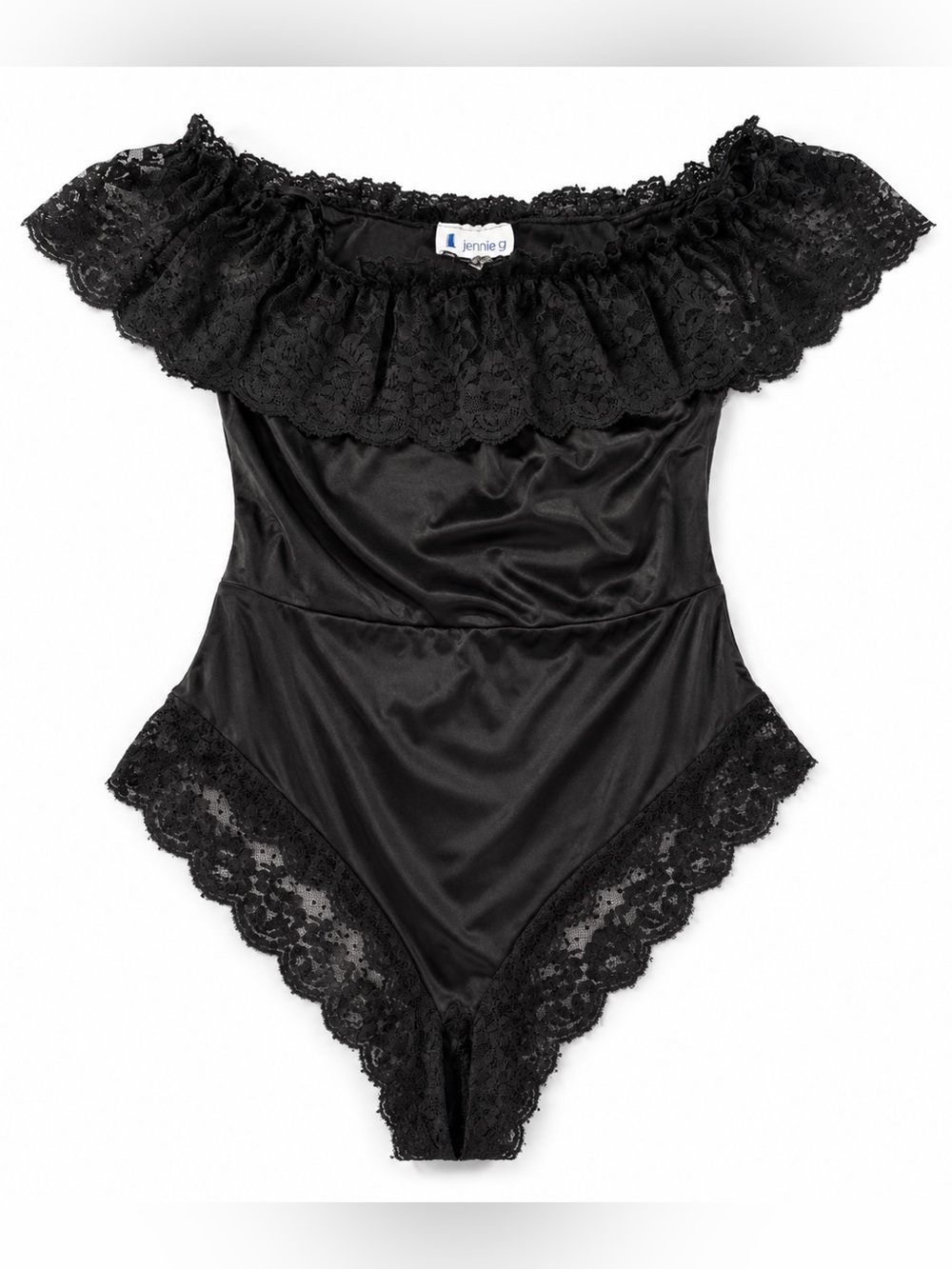 Vintage Black Lace Teddy Romper Bodysuit Jennie G Women’s Medium